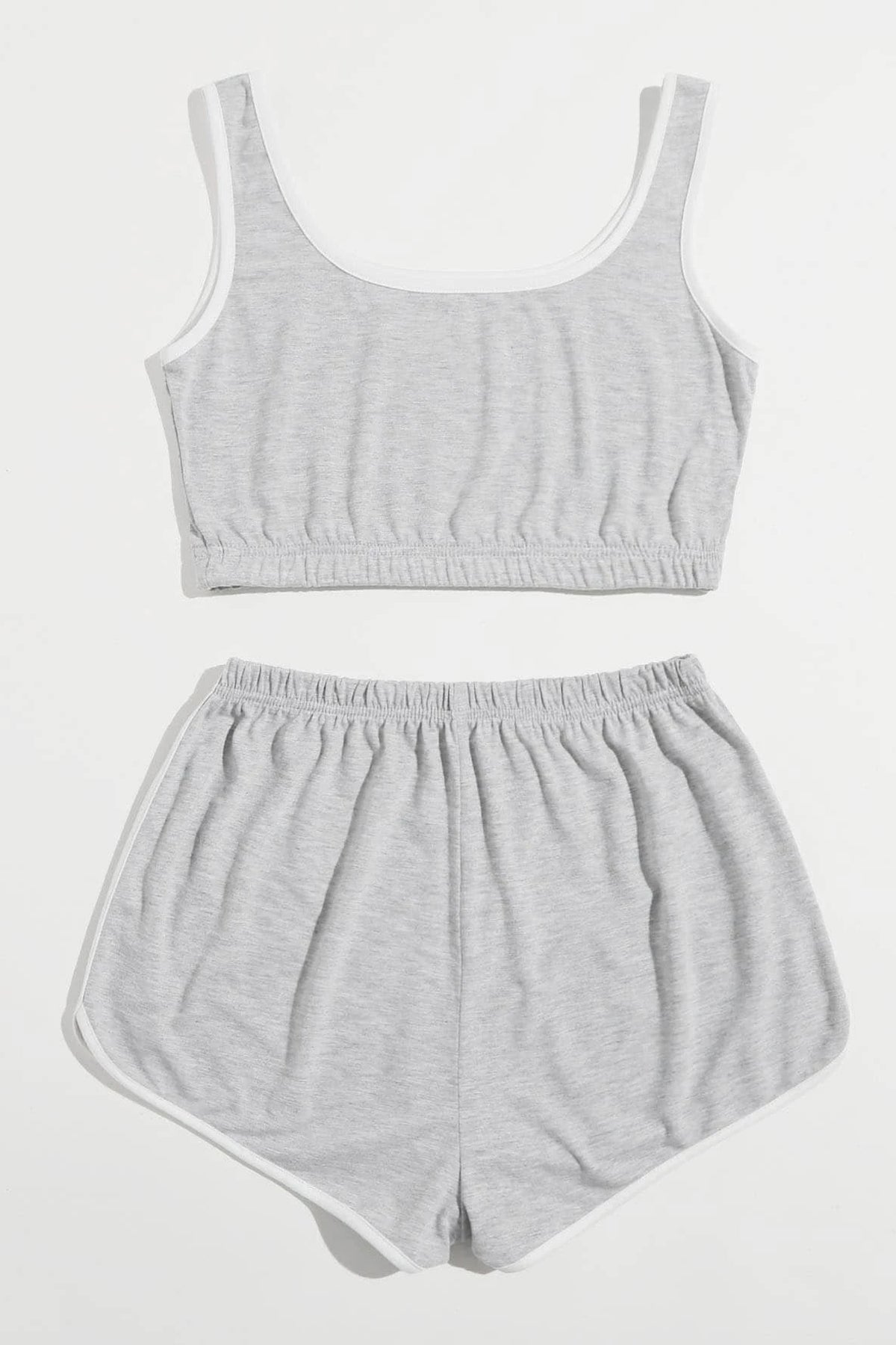 Kadın Gri Askılı Crop Top ve Şortlu Gecelik Takım