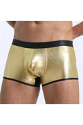 Fantezi Deri Görünümlü Seksi  Altın Erkek Boxer  - Fantezi Tanga TG274604