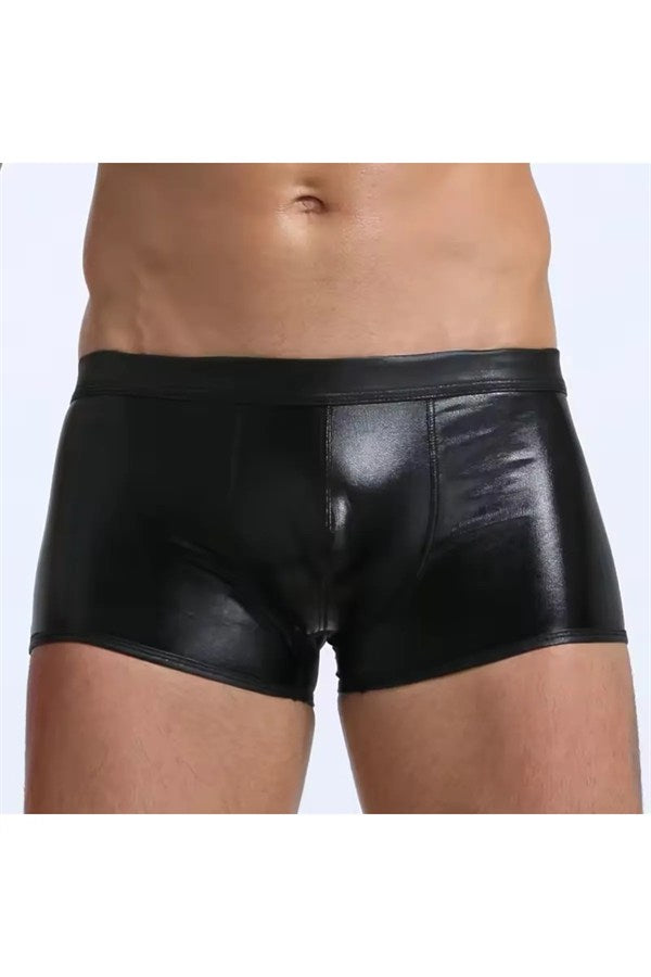 Fantezi Deri Görünümlü Seksi  Siyah Erkek Boxer  - Fantezi Tanga TG274605