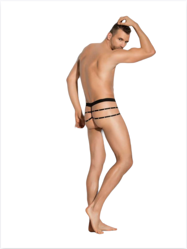 Fantezi Erkek Siyah Seksi Metalli Tanga - String TG274597