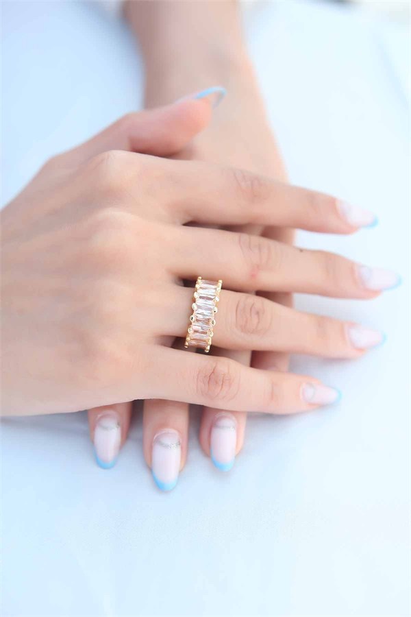 Zirkon Taşlı Baget Gold Renk Kadın Yüzük TG27BYK2342
