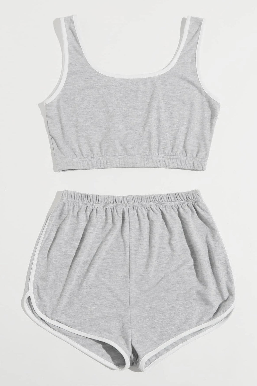 Kadın Gri Askılı Crop Top ve Şortlu Gecelik Takım