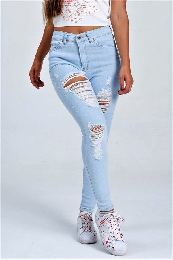 Mavi Yırtık Detaylı Skinny Jeans